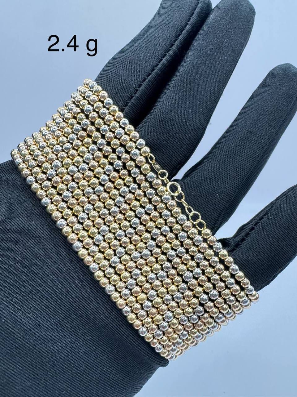 18 Karat 3-Tone Gold Ball Bracelet (Extension)  2.4g per piece 7.5"