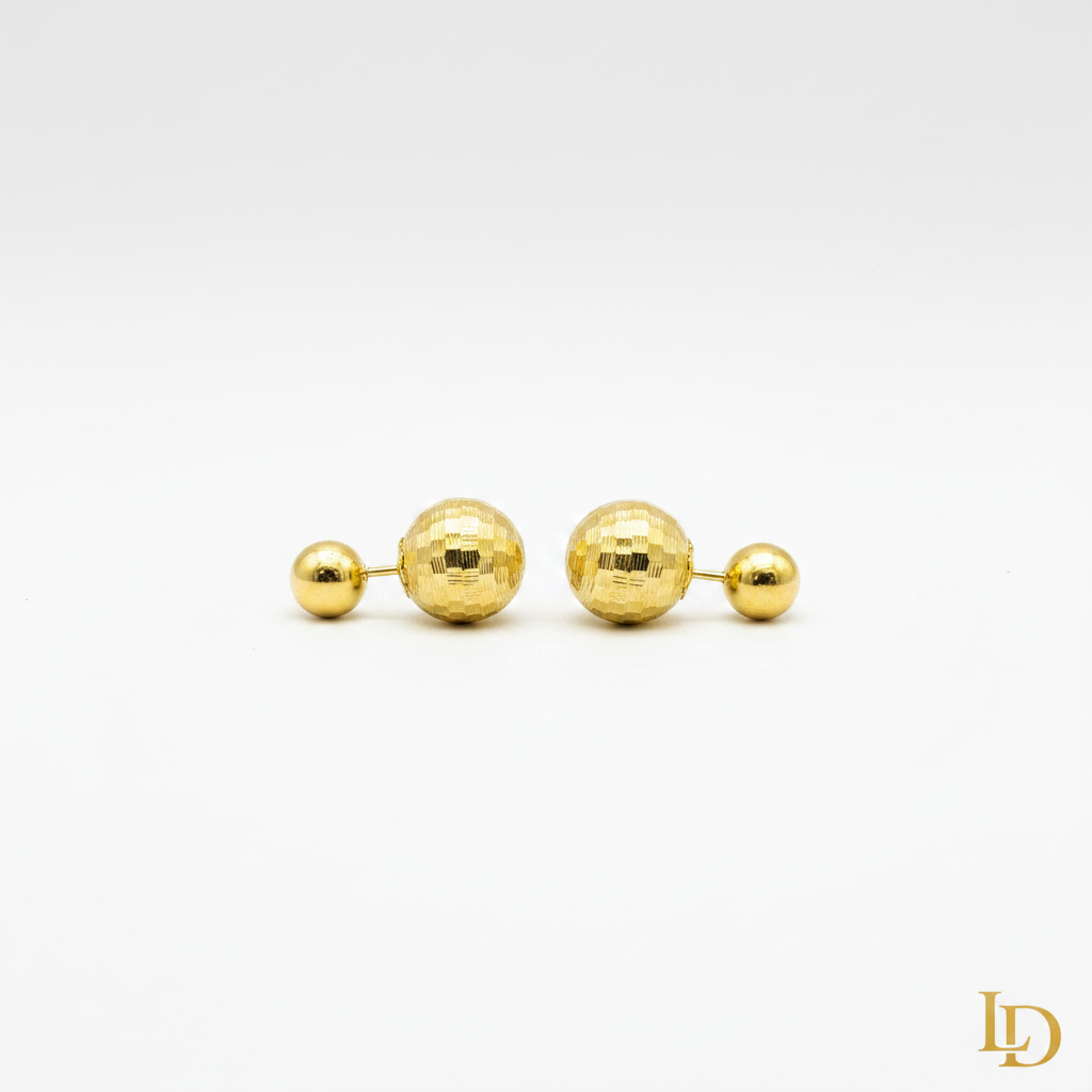 Facette Double Studs - 18K gold faceted double-sphere stud earrings