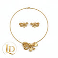 18K Gold Bow Pendant Necklace & Earrings Set 7.8g