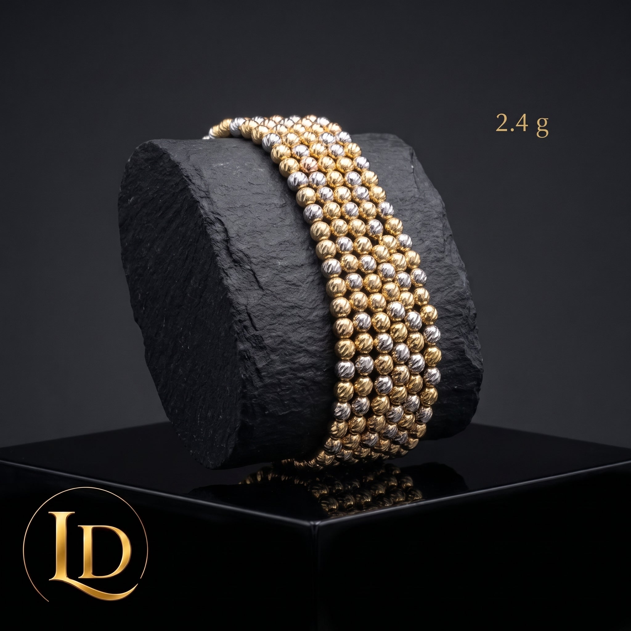 18 Karat 3-Tone Gold Ball Bracelet (Extension)  2.4g per piece 7.5"