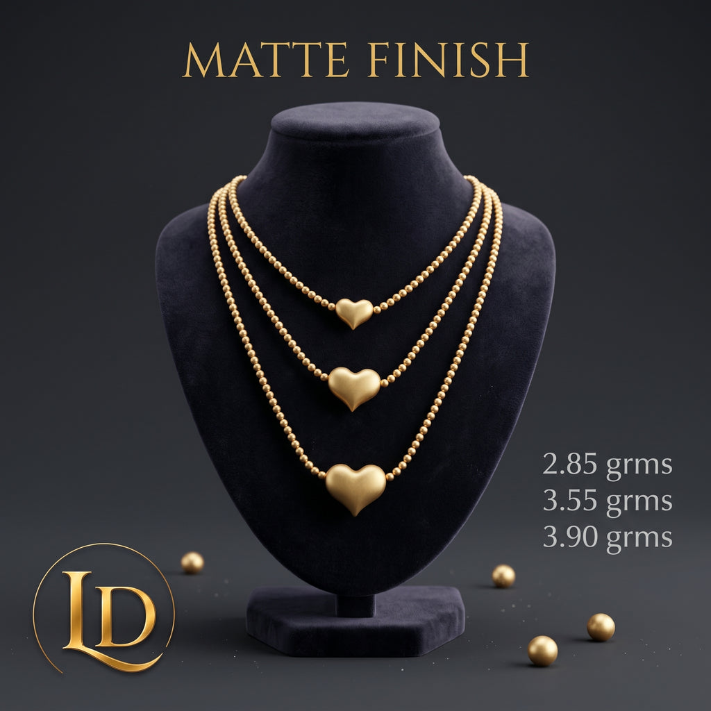 18 Karat Matte Heart Ball Chain Necklace