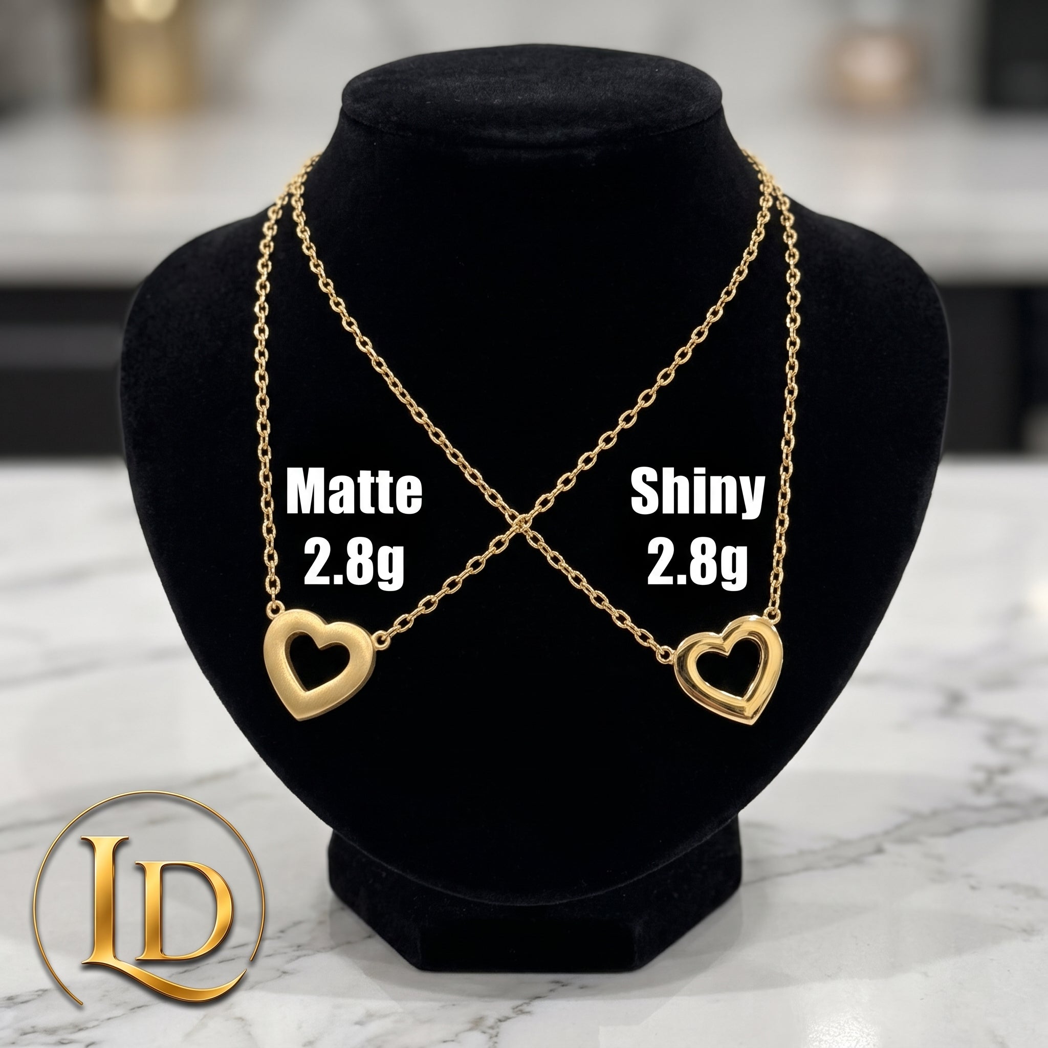18 Karat Paperclip Hollow Heart Charm Necklace 2.8g