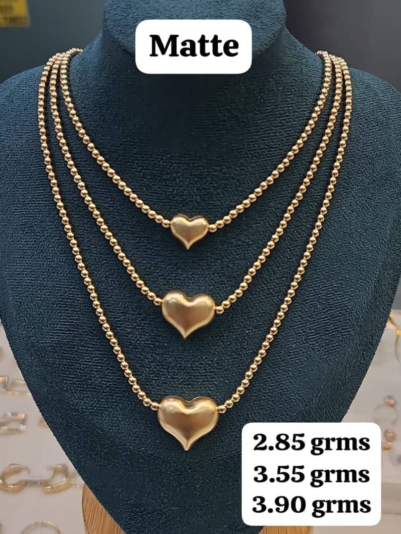 18 Karat Matte Heart Ball Chain Necklace